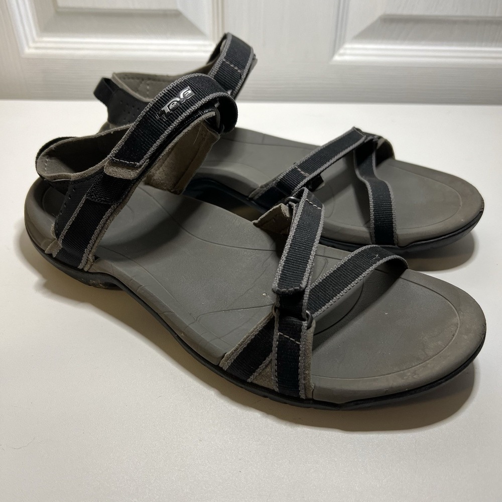 Teva Verra Black Gray Hook Loop Strappy Sandals 1006263 Women Size 9